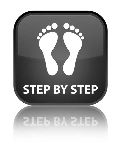 Step by step (footprint icon) special black square button — Stock Photo, Image