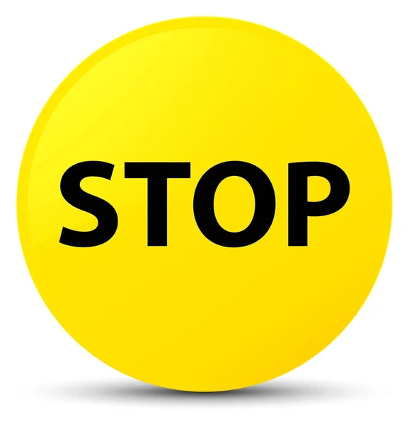 Żółty, okrągły przycisk Stop — Zdjęcie stockowe