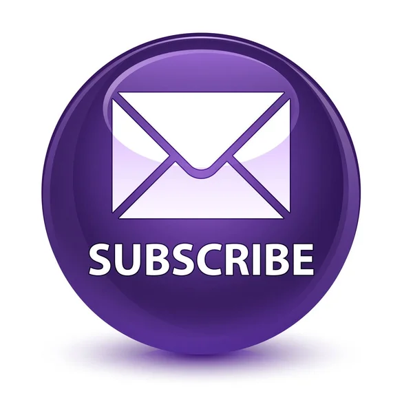 S'abonner (icône email) bouton rond violet vitreux — Photo