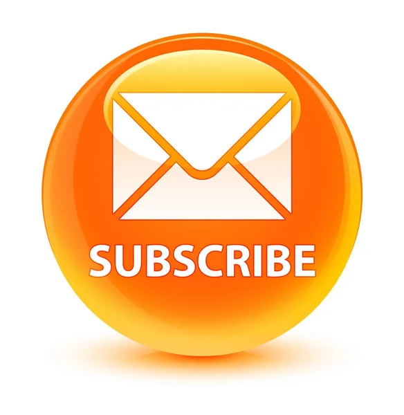 Suscribirse (icono de correo electrónico) botón redondo naranja vidrioso —  Fotos de Stock