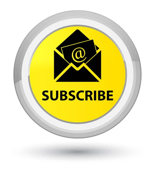 Assine (ícone de e-mail de newsletter) botão redondo amarelo principal — Fotografia de Stock