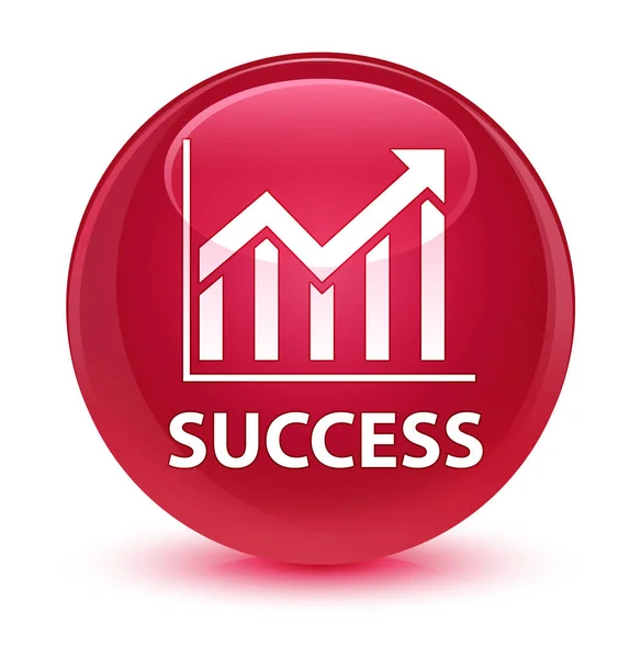 Sucesso (ícone de estatísticas) botão redondo rosa vítreo — Fotografia de Stock
