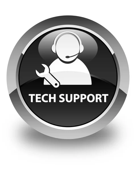 Tech support glossy black round button — Stock Photo, Image