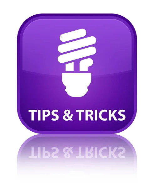 Consigli e trucchi (icona della lampadina) speciale pulsante quadrato viola — Foto Stock