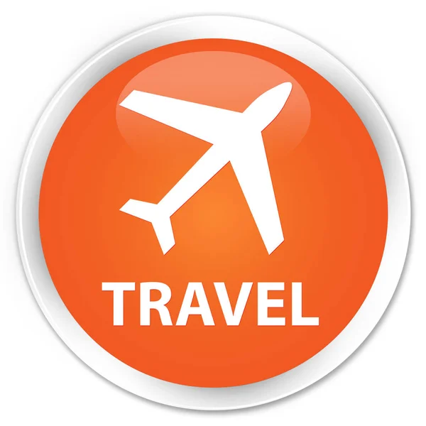 Pulsante rotondo arancione premium di viaggio (icona dell'aereo) — Foto Stock