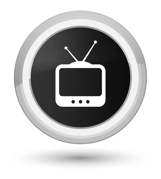 Tombol prima bundar hitam ikon TV — Stok Foto