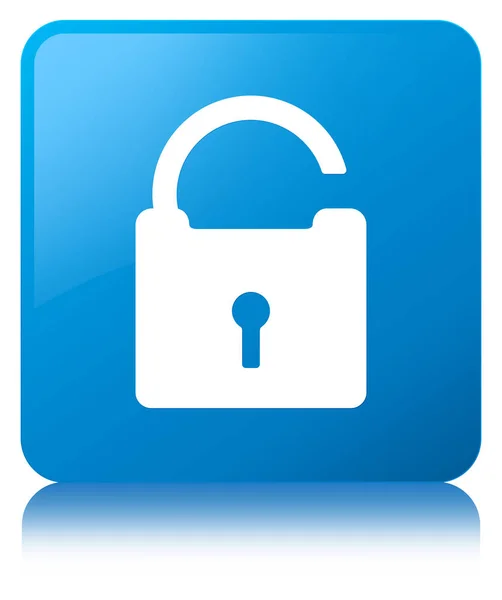 Desbloquear icono cyan azul botón cuadrado — Foto de Stock