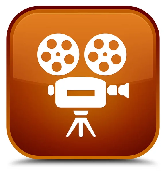 Videokamera ikon külön brown négyzet gomb — Stock Fotó