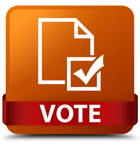 Vote (ícone de pesquisa) marrom quadrado botão fita vermelha no meio — Fotografia de Stock