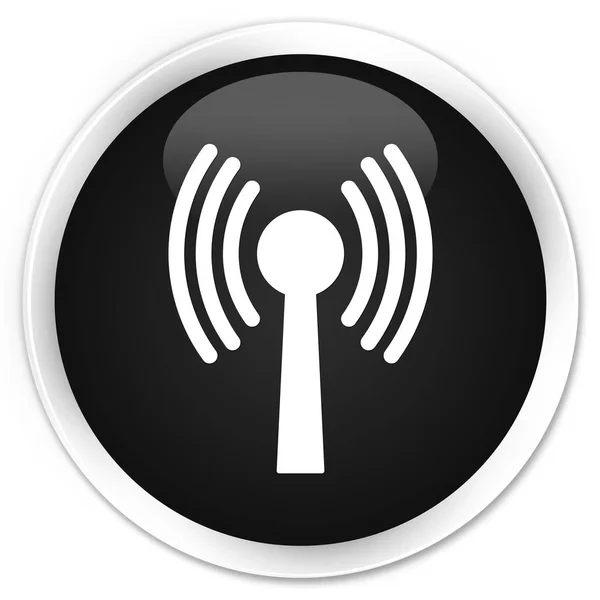 Wlan ネットワーク アイコン プレミアム ブラック ラウンド ボタン — ストック写真