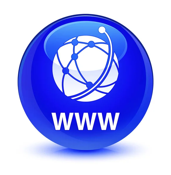 WWW (icono de red global) botón redondo azul vidrioso — Foto de Stock