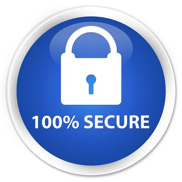 100% seguro botón redondo azul premium — Foto de Stock
