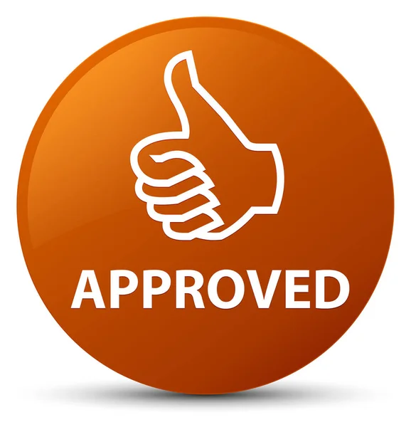 Approved (thumbs up icon) brown round button — Stock Photo, Image