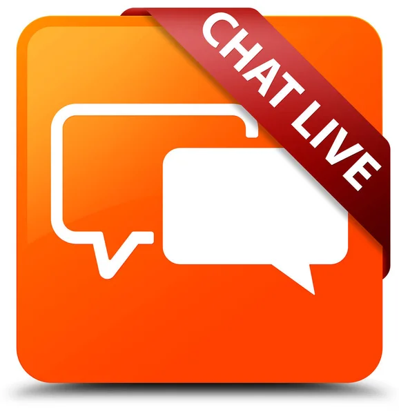 Chat live orange bouton carré ruban rouge dans le coin — Photo