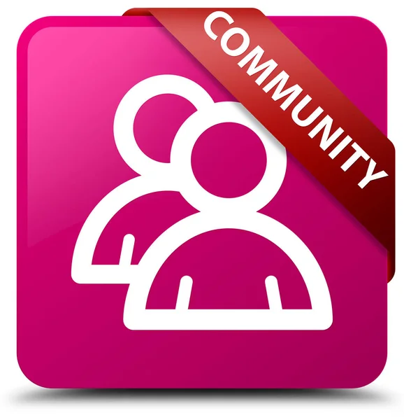 Community (group icon) pink square button red ribbon in corner — Stock Photo, Image