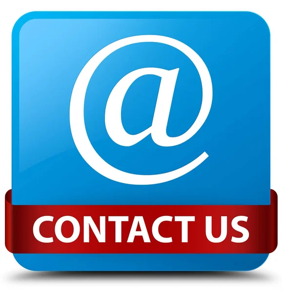 Contacte-nos (ícone de endereço de e-mail) cyan blue square button red ribb — Fotografia de Stock