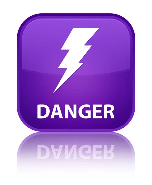 Опасность (значок электричества) специальная фиолетовая квадратная кнопка — стоковое фото