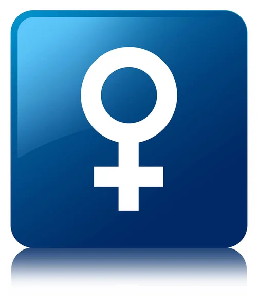 Ícone de sinal feminino botão quadrado azul — Fotografia de Stock