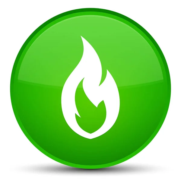 Ícone de chama de fogo botão redondo verde especial — Fotografia de Stock