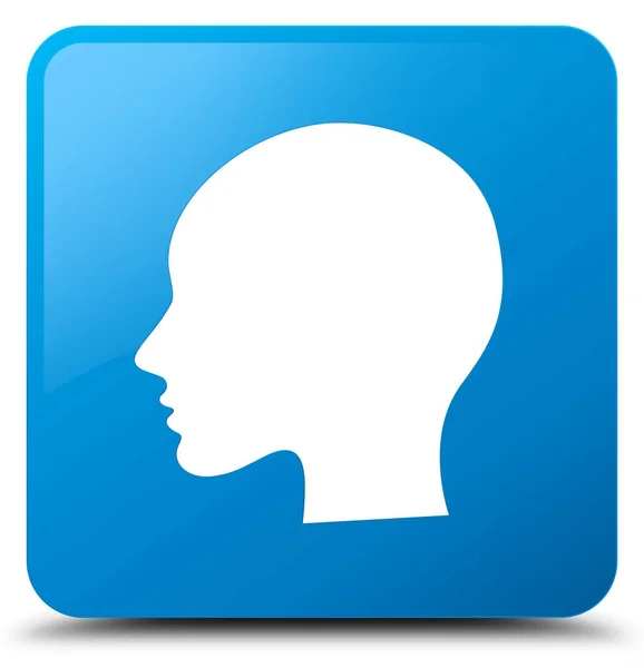 Cabeza mujer icono de la cara cian azul botón cuadrado —  Fotos de Stock