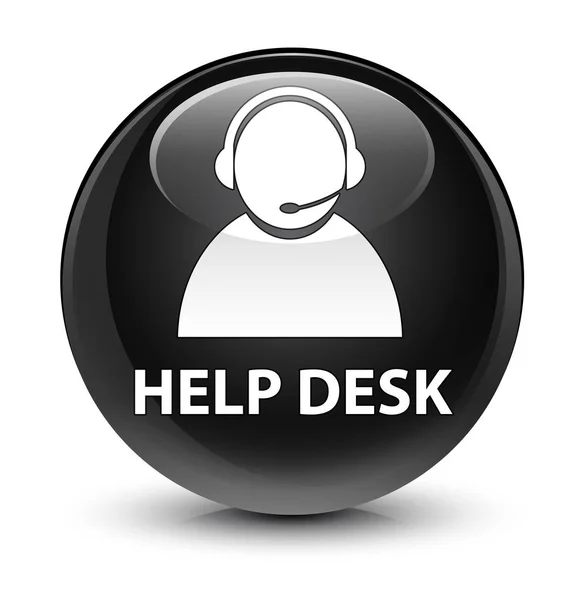 Help desk (ügyfél gond ikon) üveges, fekete kerek gomb — Stock Fotó