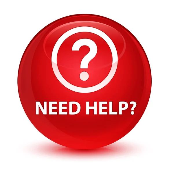 Potrzebujesz pomocy (pytanie ikona) szklisty czerwony okrągły przycisk — Zdjęcie stockowe