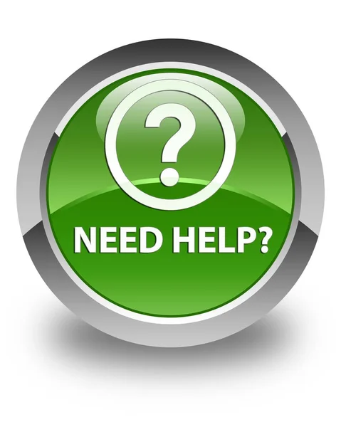 Hai bisogno di aiuto (icona della domanda) pulsante rotondo verde morbido lucido — Foto Stock