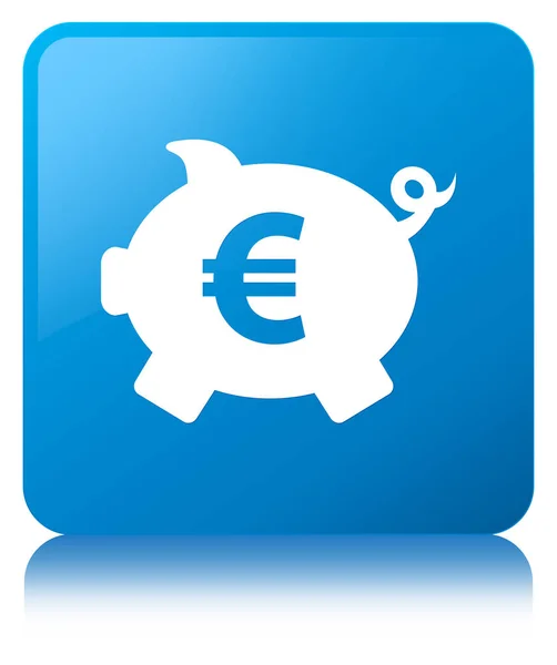 Piggy bank ícone de sinal de euro botão quadrado azul ciano — Fotografia de Stock