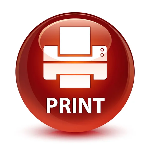 Imprimir (ícone da impressora) botão redondo marrom vítreo — Fotografia de Stock