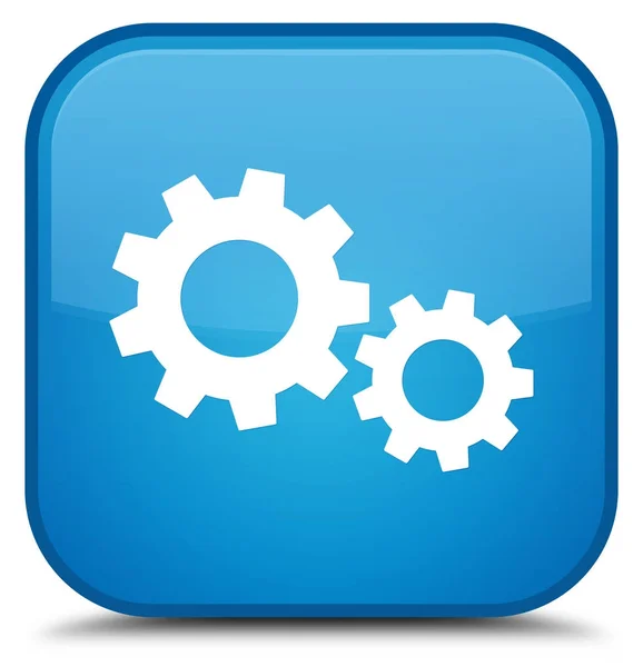 프로세스 아이콘 특별 시안색 파란색 사각형 버튼 — 스톡 사진