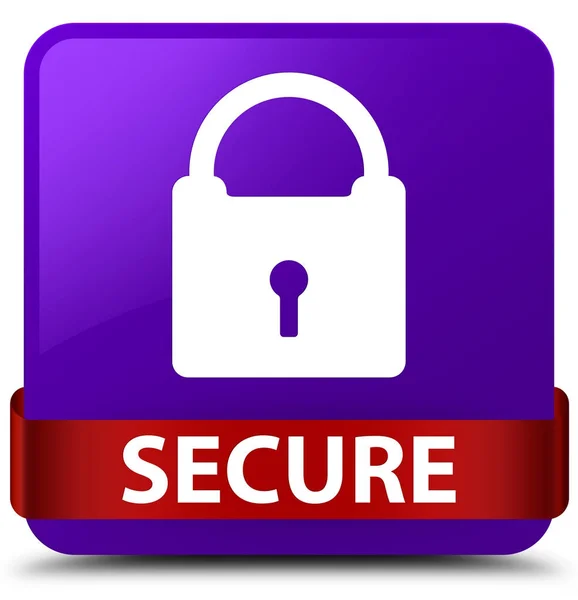 Veilig (hangslotpictogram) paarse vierkante knop rood lint in Midden — Stockfoto