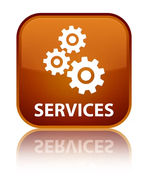 Services (gears icon) special brown square button — Stock Photo, Image