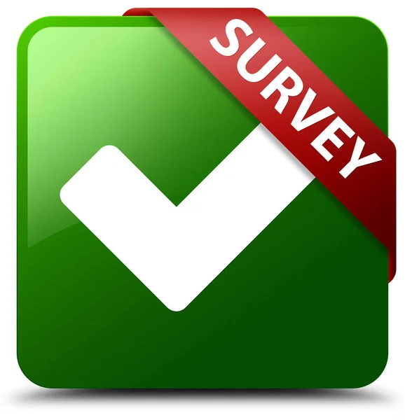 Survey (validate icon) green square button red ribbon in corner — Stock Photo, Image