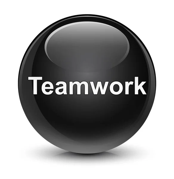 Teamwork glassy black round button — Stock Photo, Image