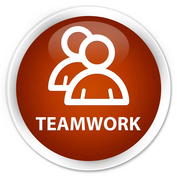 Trabalho em equipe (ícone de grupo) botão redondo marrom premium — Fotografia de Stock
