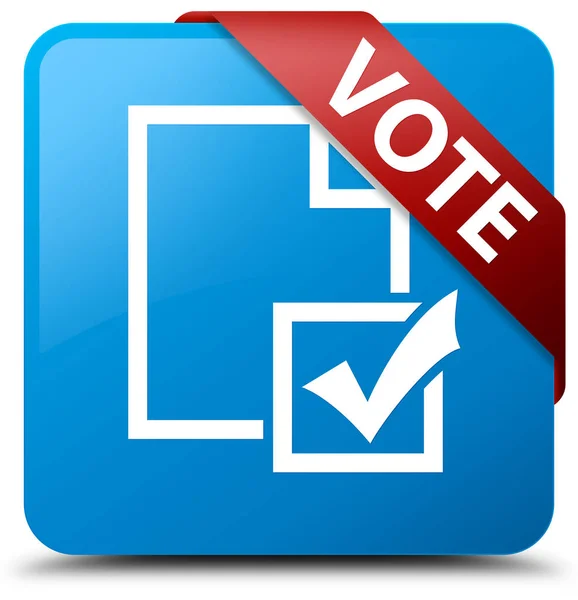 Vote (survey icon) cyan blue square button red ribbon in corner