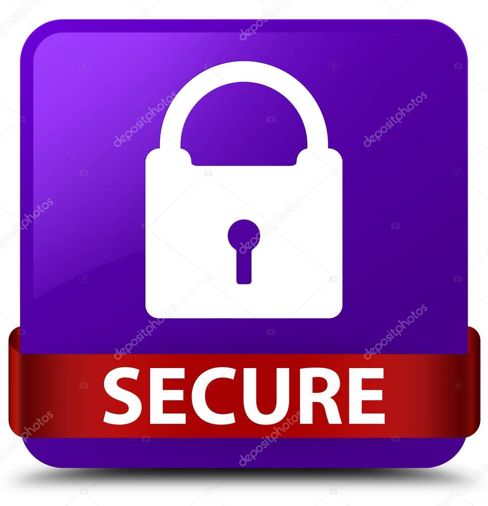 Secure (padlock icon) purple square button red ribbon in middle