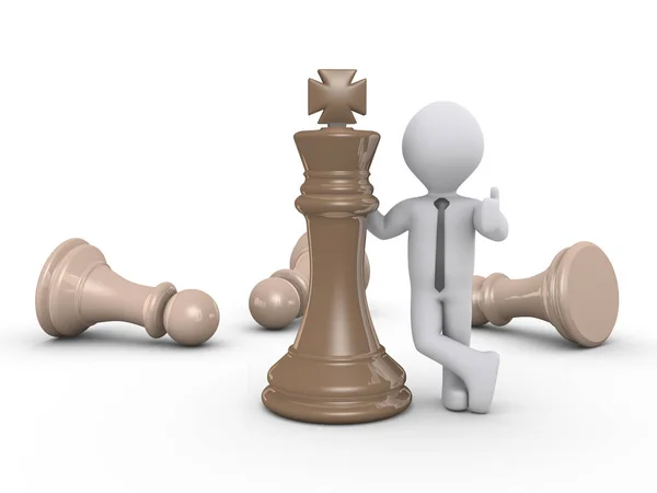 3d empresário e rei peça de xadrez — Fotografia de Stock