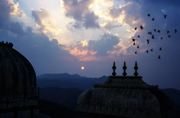 Tramonto Kumbhalgarh Fort Kumbhalgarh Rajasthan — Foto Stock