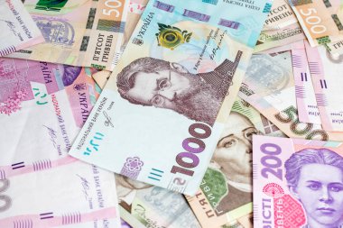 Ukraynalı para hryvnia closeup birçok adettir.