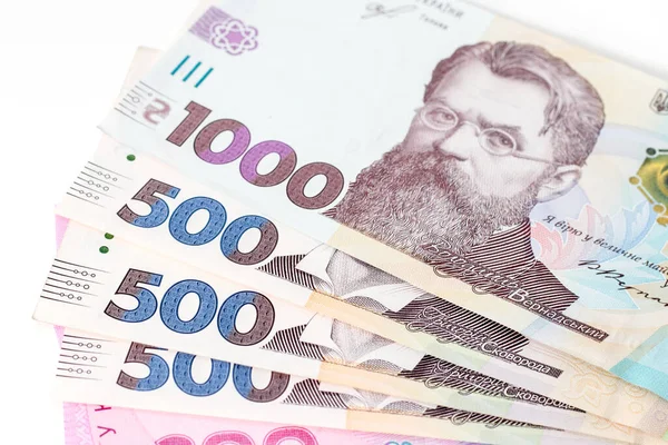 Peníze Ukrajinská Hřivna Closeup Mnoho Kusů Jsou — Stock fotografie