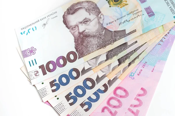 Ukrainian Money Hryvnia Closeup Many Pieces — Stock Photo, Image