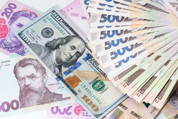 Ukrainian Money Hryvnia Banknotes Usa Dollars Bills Finance Ukraine Hryvnia — Stock Photo, Image