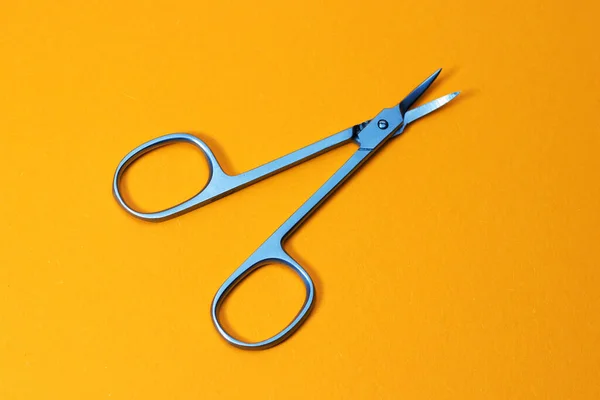 Small Metal Manicure Scissors Yellow Background — Stock Photo, Image