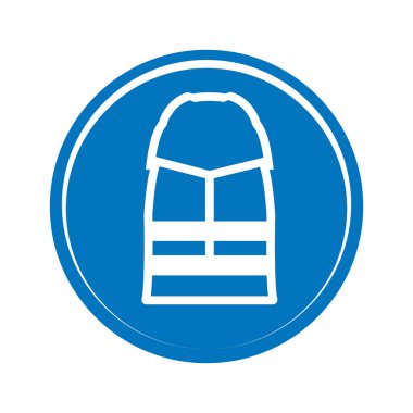 Güvenlik yeleği ikonu. Yüksek görünürlük giysileri, iş kıyafetleri sembolü, etiket, çıkartma giyin. Bu bölgede yüksek görüş açısına sahip kıyafetler giyilmeli.