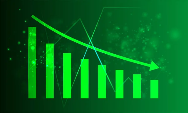 Graphique financier abstrait et ligne de tendance à la baisse sur fond vert vecteur — Image vectorielle