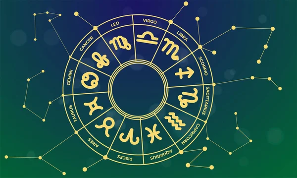 Zodiac tecken horoskop set - Astronomi av Zodiac Circle med zodiak tecken ikon vektor — Stock vektor