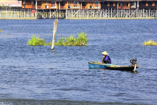 Bateaux Pêche Pêchent Dans Lac Inle — Photo