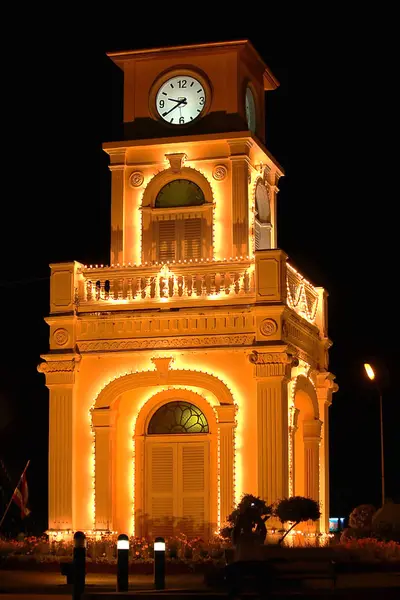 Clock Tower Night Phuket — Stockfoto