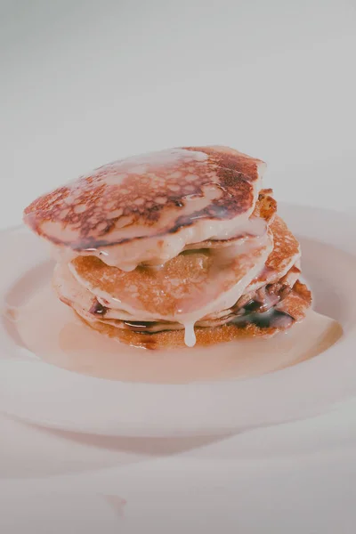 Pancakes Stacked White Plate — Stock Photo, Image